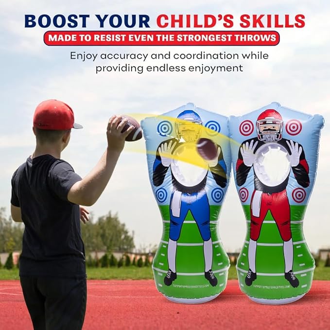 65” Inflatable Football Target Net Toss Game - Double-Sided Throwing Practice Football Stuff with Mini Balls - Backyard Tailgate Party Sports Toy for Kids & Adults