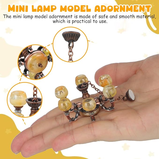 Garneck Dollhouse Chandelier Lights: 1/12 Scale Miniature Ceiling Lamp Vintage Mini Pendant Light Furniture Decor Gift for Kids Girls DIY Lovers Doll House Decoration Accessories