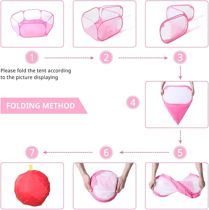 STARBOLO Cute Hexagon Kids Ball Pits, Indoor Outdoor Collapsible Play Pool Fence for Boys Girls Pets Puppy Cats, with Carry Tote, Balls Not Included (Pink)