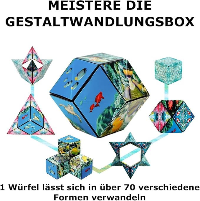 Shashibo Shape Shifting Box - STEM Fidget Toy with Ultra Strong Magnets - Sensory Puzzle Cube Transforms Into 100+ Shapes, Easter Basket Stuffers Gift for Kids, Teens, and Adults (Undersea)