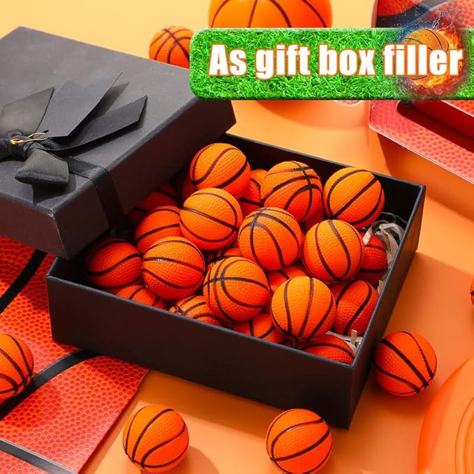 Civaner 60 Pcs Mini Basketball Stress Balls for Kids Basketballs Party Favors Small Foam Bouncy Sports Toys Bulk with Drawstring Bag for School Party Decor Carnival Reward Game Toys Gifts(3cm)