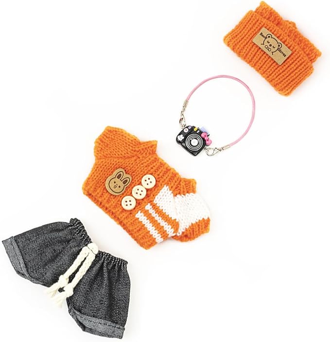 Clothes for Lububu 17cm Dolls(NO Doll) for Lububu Doll Outfits with Accessories Suit for Lububu Cute Stylish Dress Up Set Easter Gifts Orange