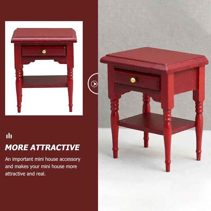 Toyvian Miniature Bedside Table 1 12 Scale Dollhouse Nightstand Model Mini Furniture Accessory for Doll House Decor 2.59X2.08X1.61 Inch