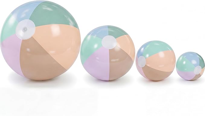 4 Pack Beach Balls in 4 Sizes (24" 16" 12" 8"), Inflatable Pastel Pool Balls for Kids Adults, Summer Beach Party Hawaiian Luau Birthday Party Supplies, Water Toys Gifts(Morandi)