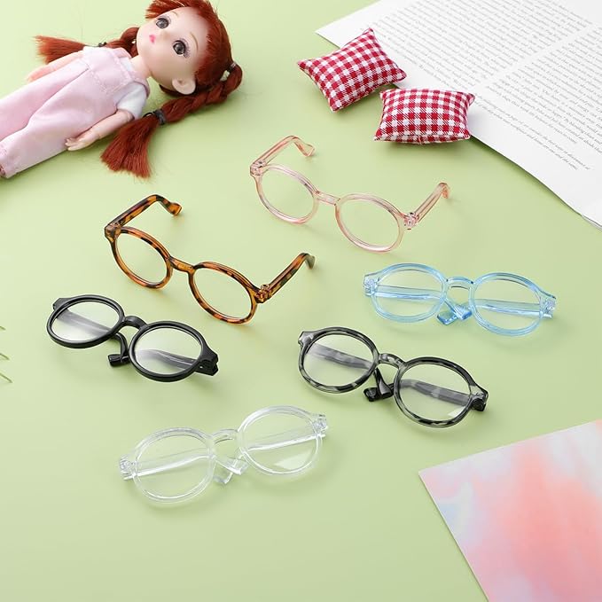 IMIKEYA Doll Glasses for 18 Inch Dolls Accessories- 6 Pairs Plastic Mini Eyeglasses with Clear Lenses for Dress Up Costume