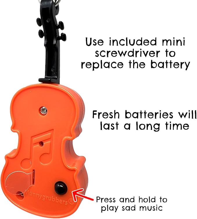 MunnyGrubbers - Original World's Smallest Violin Toy Keychain With Playable Sad Music - Tiny Mini Violin Keychain with Sound