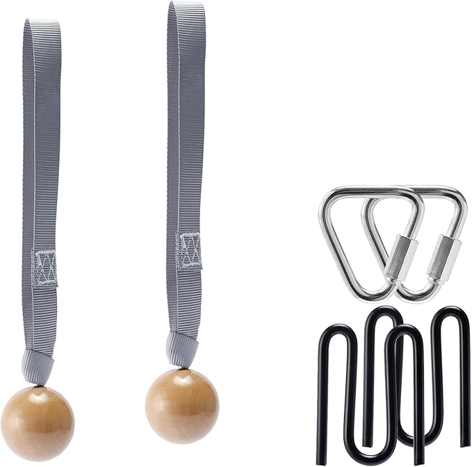 2 Wooden Balls for Monkey Line, Gorilla Line and Ninja Warrior Obstacle Courses – Complete Expansion Kit with Durable Buckles, Carabiners, Easy Installation, Safe Secure Training Equipment (Grey)