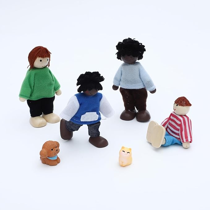 ONEST 10 Pieces Wooden Dollhouse Family Set Mini People Figures Sets Dollhouse Dolls Wooden Doll Family Pretend Play Figures Accessories for Pretend Doll House