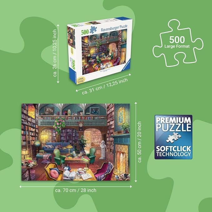 Ravensburger - Dream Library - 500 Piece Large Format Jigsaw Puzzle - Beautiful Colors and Intricate Details - Premium Quality - Puzzles for Adults