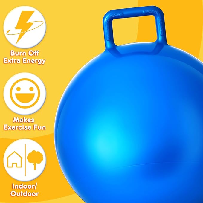 Lewtemi 2 Pcs 18 Inch Big Bouncing Ball with Handle Jumping Hopper Bouncy Ball for Adults Exercise and Air Pump for Outdoor Sports Game(Blue, Purple)