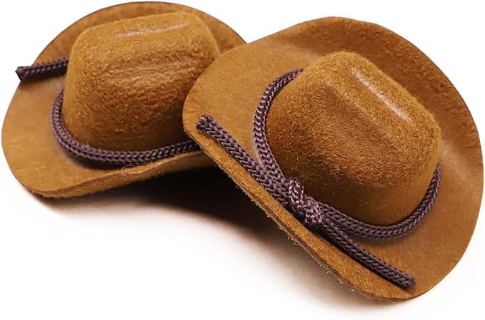 Dollhouse Cowboy Hat, Miniature Cowboy Hat, 1:6 Scale Miniature Soft Cowboy, Mini Hat, Brown/Black, American Old West Hat, for Dollhouse Craft Supplies (2PCS) (Brown)