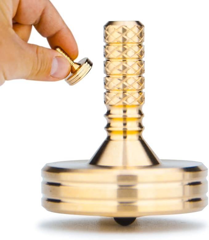 DjuiinoStar Premium Brass Spinning Top: Deeply Engraved Long Grip, Long Spin Time, Settles Down Quickly, Exquisite Metalwork Full of Details, Kinetic Office Desktop Fidget Toy DST-827