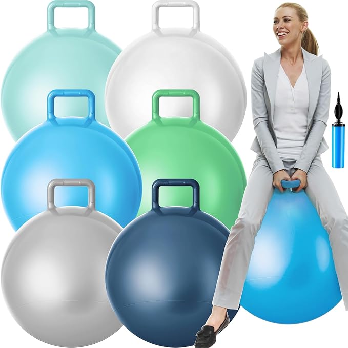 Lewtemi 6 Pcs Hopper Ball Carnival Outdoor Games 32 Inch Jumping Hopping Inflatable Bouncing Ball with Handle and Air Pump for Sport Exercise(Blue Color)