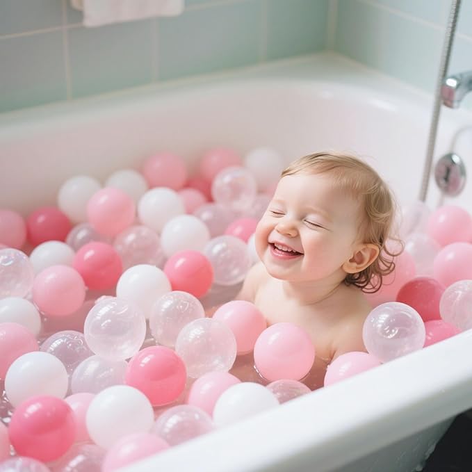 GOGOSO Ball Pit Balls for Toddler, Baby Plastic Playballs Kids Soft Pastel Pelotas Non-Toxic BPA-Free 2pink+White+Clear 50 Balls