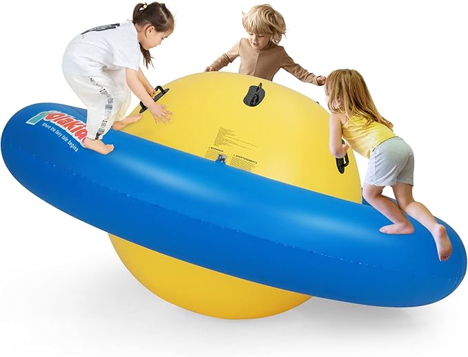OLAKIDS 8FT Inflatable Dome Rocker Bouncer, Outdoor Kids Giant Roll and Play Seesaw Rocker with 6 Secure Handles, Max Weight 250 LBS