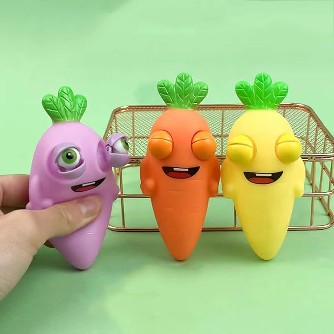 Funny Pop-Out Stress Squeeze Toys 4 Pack Cute Radish Stick Out Eyes Fun Toys Squish Fidget Toy Easter Gift for Adults Kids