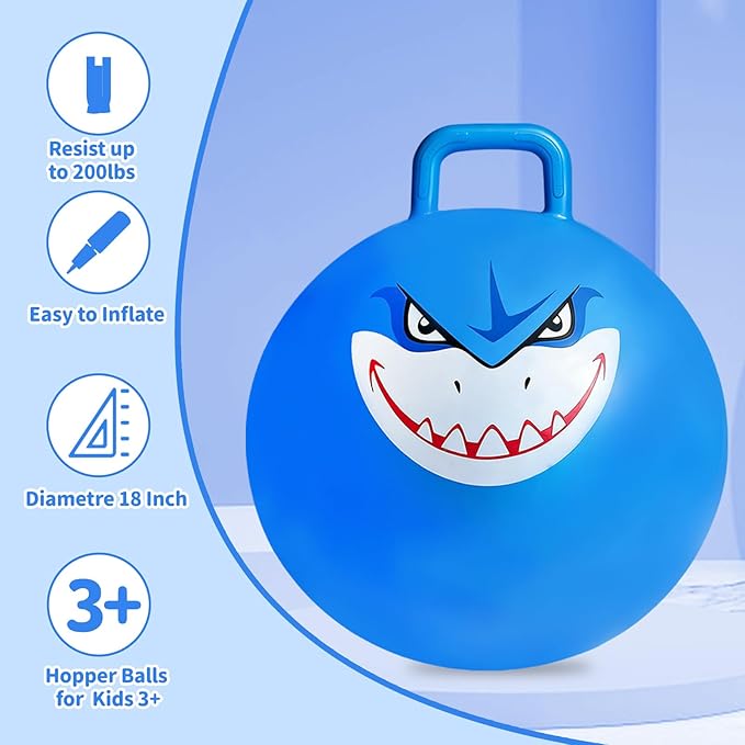 Hymaz Bounce Balls with Handles for Kids, 3 Pack Hopper Ball for Kids 3-6, Hippity Hop Balls 18 Inch with Air Pump, Jumping Bouncing Ball Ride On Toys for Sports Games Balance Exercise Fun