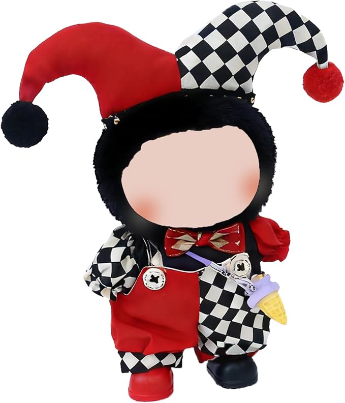 17cm Doll Clothes Sets(No Doll) Dark Clown Outfits Handcrafted Designer Clothing for Circus Carnival Easter Including Clown Suit,Bow Tie,Shoes,Ice-Cream Decoration