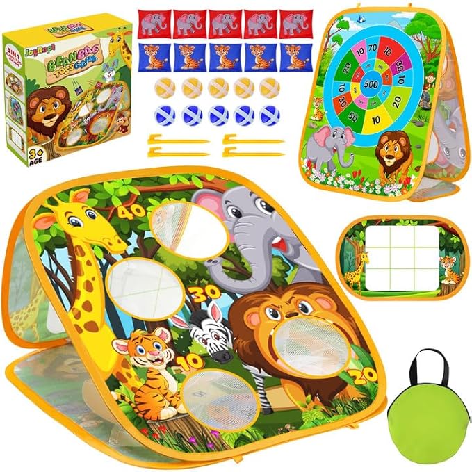 3 in 1 Bean Bag Toss Outdoor Toys for Toddlers Kids, Cornhole Outside Toys, Carnival Game Toodler Outdoor Indoor Gift for Birthday or Christmas for Ages 3-12 (Animal)