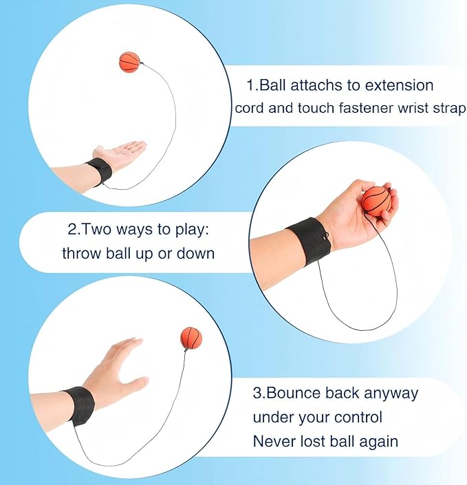Skylety Wrist Return Ball on a String 1.85'' Rebound Sport Ball with Elastic Strap and String, Basketball Baseball Soccer Tennis Wristband Toy for Teens Adults Gifts, Wrist Exercise or Play