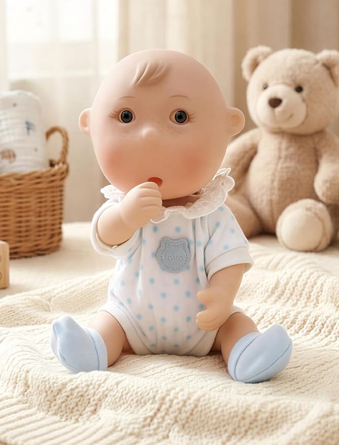 Cute Potato Baby Doll, 7 Inch Mini Baby Doll with 5 Movable Joints, Thumb-Sucking Pose, Full Vinyl Doll Gift for Kids and Collectors, Ages 3+ (Blue)