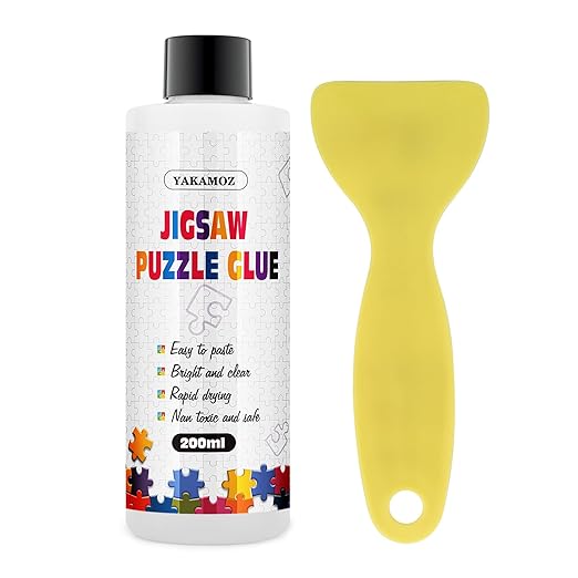 YAKAMOZ Clear Jigsaw Puzzle Glue with Precision Applicator – Non-Toxic, Quick Dry & Water-Soluble for Puzzles up to 5000 Pieces (200ML)