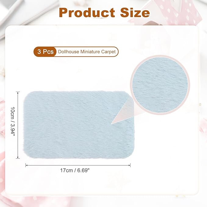 uxcell 3Pcs Dollhouse Miniature Carpet, 1:12 Fluffy Doll House Rugs Prop Small House Accessories for Doll House Furniture Decor Play, Blue Oval