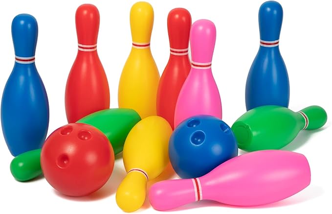 Liberry Kids Bowling Set, 10 Plastic Toy Bowling Pins & 2 Balls, Toddler Indoor Outdoor Sports Games, Educational Birthday Gifts for Boys Girls Ages 2 3 4 5 (Multicolor)