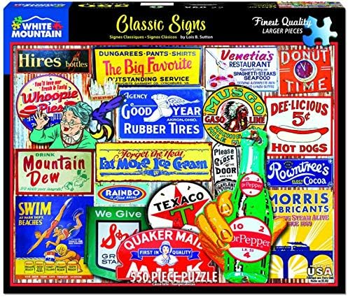 White Mountain 500 Piece Jigsaw Puzzle Retro Nostalgic Collage Puzzles with Large Pieces Gift for Adults 18"x24" - Classic Signs