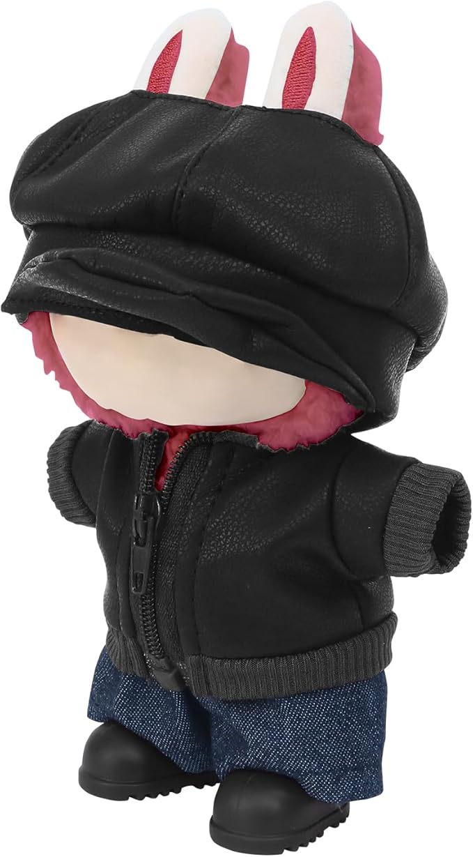 17cm Doll Clothes Sets(No Doll) Black Leather Jacket Outfits Handcrafted Designer Clothes Including Hat Jacket Trousers and Shoes