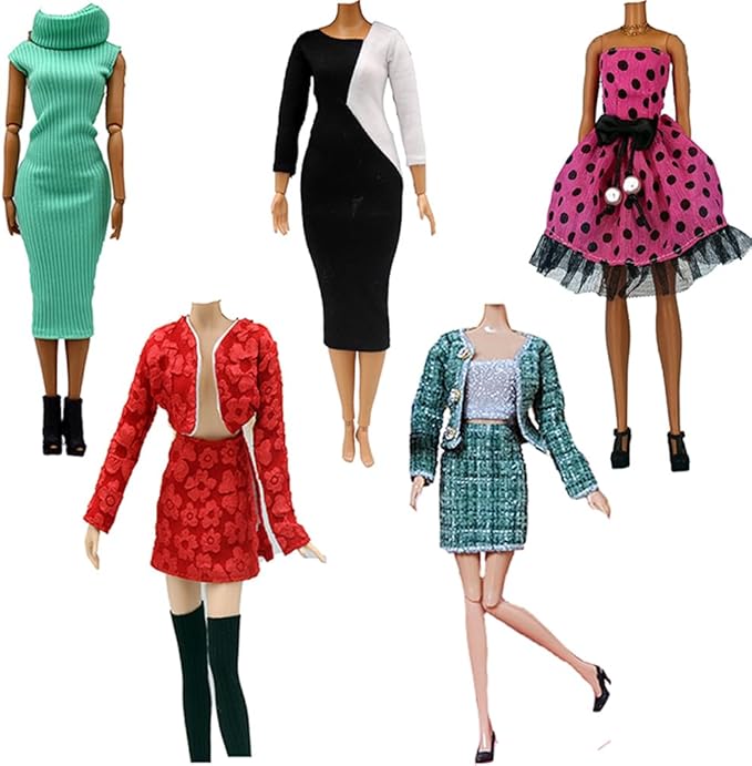 Doll Clothes, 5 Sets Outfits Winter Dresses Pants Windbreaker Hat for 11.5 inch Dolls Accessories Random Style (F)