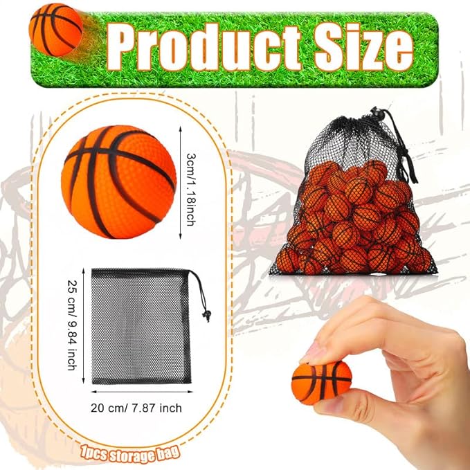 Civaner 60 Pcs Mini Basketball Stress Balls for Kids Basketballs Party Favors Small Foam Bouncy Sports Toys Bulk with Drawstring Bag for School Party Decor Carnival Reward Game Toys Gifts(3cm)