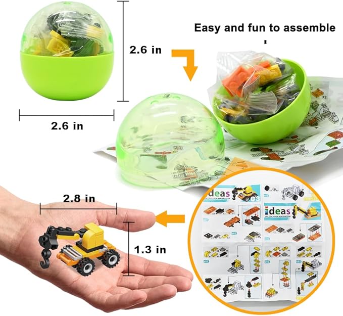 UMEELR 12Pcs Pre Filled Easter Eggs with Vehicles Building Blocks, Egg Surprise Toy for Easter Hunt, Easter Basket Stuffers
