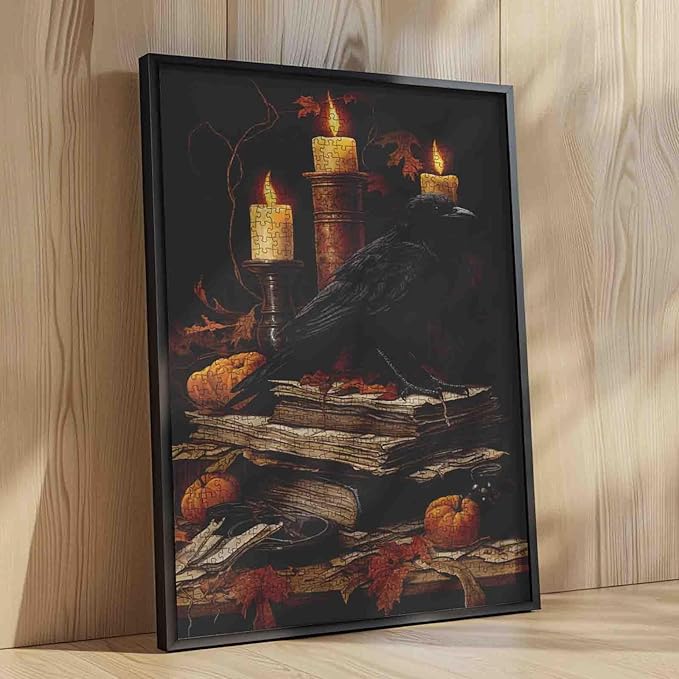 1000 Pieces Halloween Paper Puzzle for Adults Bird Candle Leaf Pumpkin Puzzles Unique Home Decor Gifts Birthday Party Toy for Men Women Elders Seniors Entertainment Toys 19.7 x 27.6 Inch
