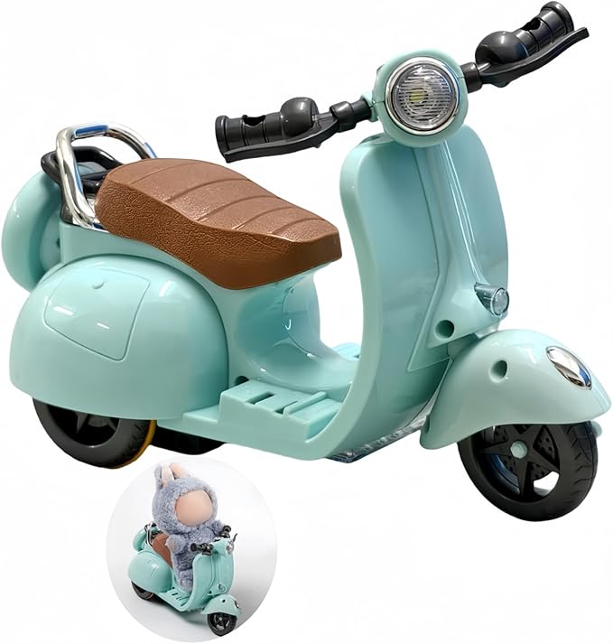 Liotww Motorcycles Scooter Toy Doll - with Light and Music, Cute Have a Seat Accessories, Interactive Rotating Decor Desktop Ornaments for Collectors (Blue)