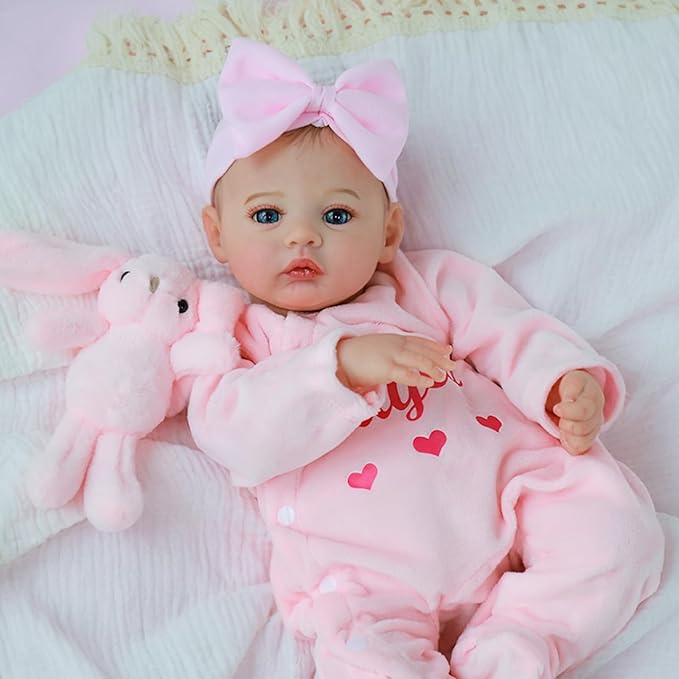 KSBD Realistic Reborn Baby Dolls – 18-Inch Lifelike Newborn Baby Doll with Open Eyes, Poseable Handmade Real Life Baby Doll, Gift Set with Accessories for Kids Ages 3+