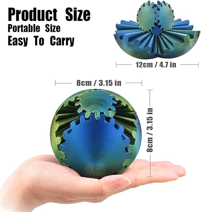 Gear Sphere, 3D Printed Gearsphere - The Steampunk Whirling Wonder Fidget Gear Ball, Gearsphere Cube Fidget Toy for Office and Home, Stress Relief Cool Stuff Toys Gift for 3+ Kids Adult (Gold Blue)
