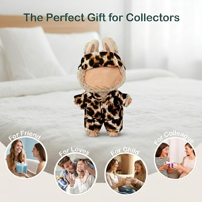 Pajamas for Labubu,Clothing for Big into Energy Labubu Series,3PCS Leopard Print Outfit Set for 17cm Doll,DIY Outfit Accessories Gift for Friend & Fans (Leopard Print)