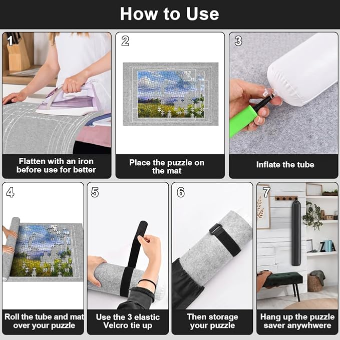 Ainiv Jigsaw Puzzle Mat Roll Up 2000 Pieces, 47” x 31.5” Portable Felt Puzzles Board with 4 Sorting Trays & Travel Storage Bag, Jigsaw Saver Pad Keeper for Adults Teens, Gray