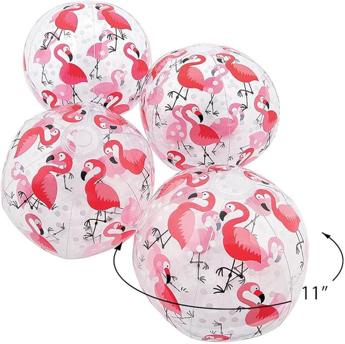 Fun Express Flamingo Print Beach Balls Bulk 12 Pack - Inflatable Pool Toys for Kids & Adults | Hawaiian Luau Party Decorations & Favors | Tropical Beach Party Supplies for Summer Fun Outdoor Play 11"