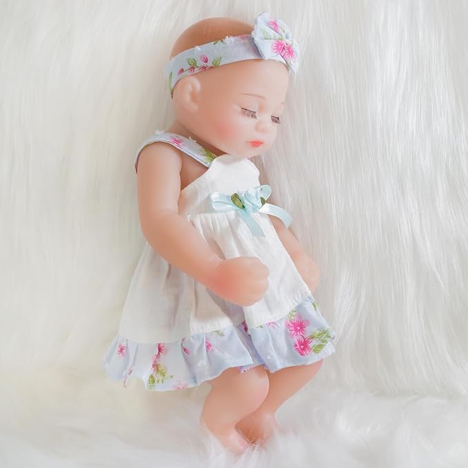 ENA Reborn Baby Doll Realistic Silicone Vinyl Baby 10 inch Weighted Lifelike Doll Gift Set for Ages 3+ (Slip Dress Girl, 10 inch)