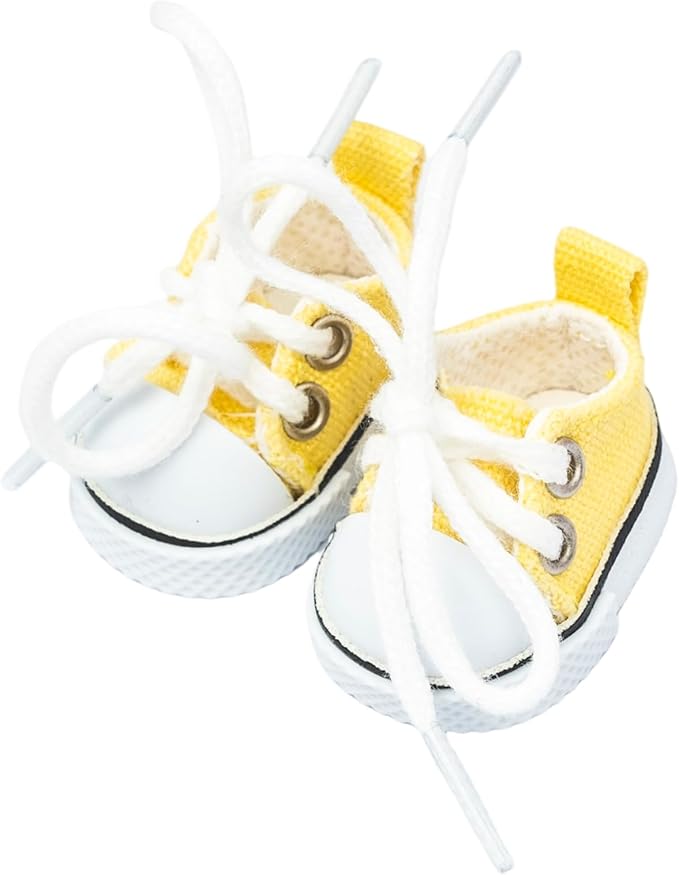 Mini Doll Shoes, 1 Pair Cute Lace Up Canvas Sneakers Compatible for 17cm/15cm Doll Shoes Toy Outfit Accessories (Yellow)