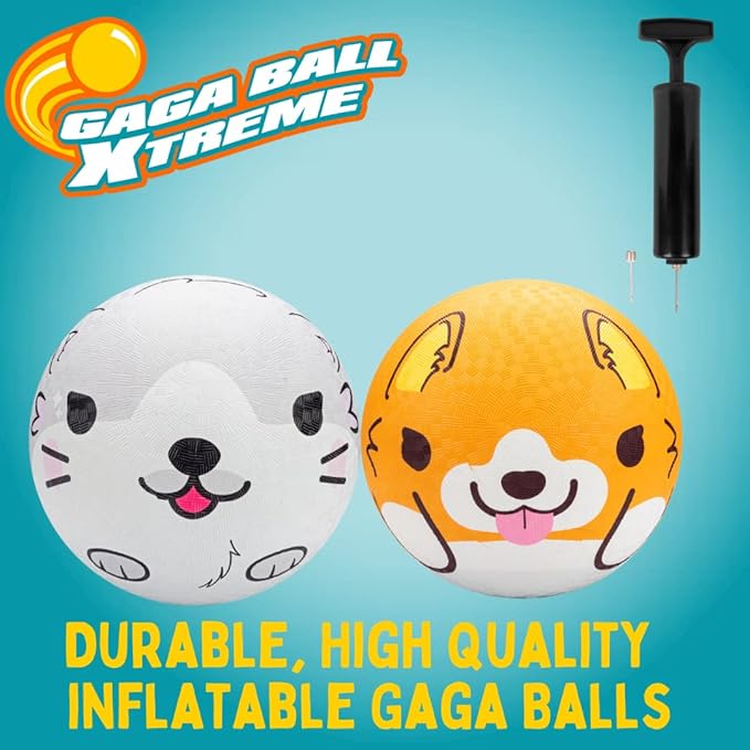 SCS Direct Gaga Ball Playground Balls (8.5 inches) w Air Pump- Durable Rubber Pack for Recess Dodgeball, Kickball, Gagaball Official Play & School -Fun Outdoor Toys & Gifts for Kids