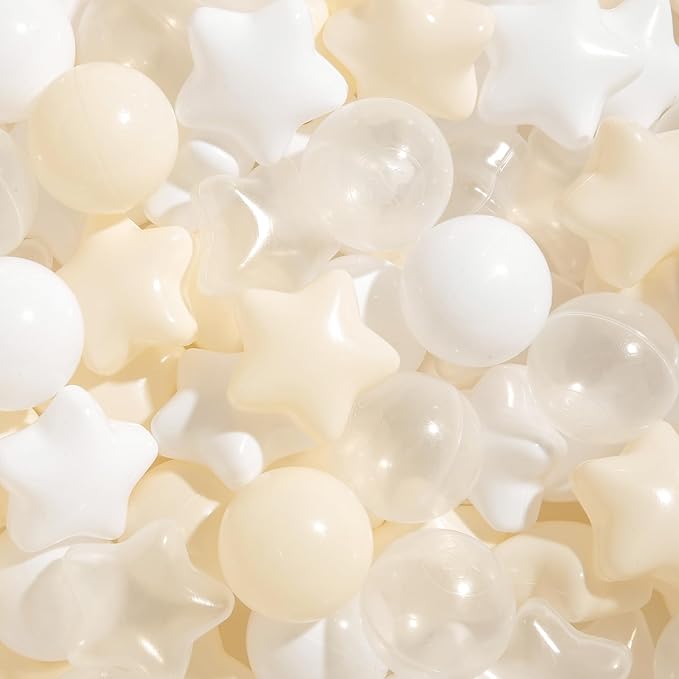 TRENDPLAY Star Ball Pit Balls for Toddlers -50 100 200 Count Star Balls Different Shapes, Non-Toxic Plastic Balls for Safe Play, Boys Girls Festival Party Decoration