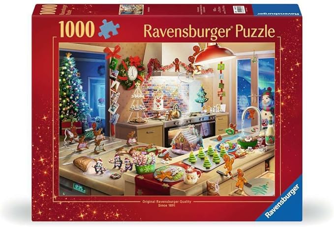 Ravensburger - Merry Mischief - 1000 Piece Jigsaw Puzzle - Caper with Gingerbread Men as They Wreak Havoc in The Kitchen - Stunning Detail - Premium Quality - Ages 12+