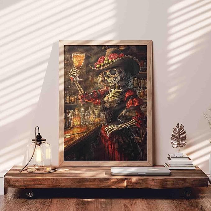Skeleton Woman Halloween Jigsaw Puzzles for Adults 1000 Pieces Tavern Day of The Dead Art DIY Craft for Home Decor Gifts Family Puzzle Perfect for Game Nights 19.7 x 27.6 Inch