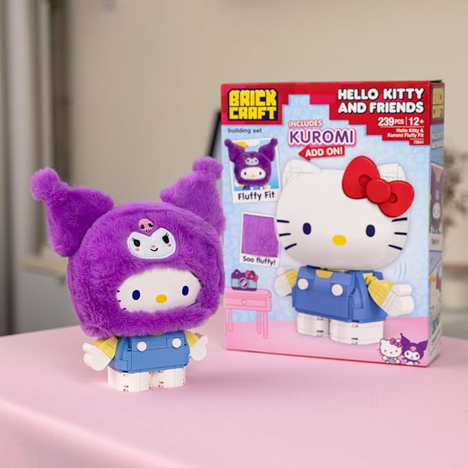Brickcraft Hello Kitty & Friends Fluffy Fit Building Set with Kuromi Add-On, 239 Pieces, Cute Collectible Brick Figure Toy for Display or Play, Ages 12+ Officially Licensed Sanrio Character Gift Set