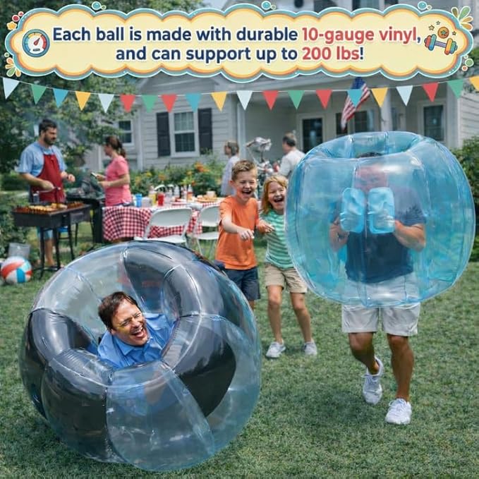 HearthSong Inflatable Bumper Balls for Kids, 2-Pack Wearable Bubble Bumpers, 47.5-Inch Outdoor Body Bouncers for Backyard Play, Parties, Tumbling and Active Family Fun
