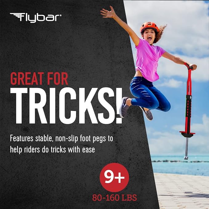 Flybar Master Pogo Stick for Kids Ages 9+, 80–160 lbs – Easy Grip Handles – Active Exercise Toy for Tweens & Teens – Outdoor Toy with Non-Slip Foot Pegs for Boys and Girls – No Assembly Needed