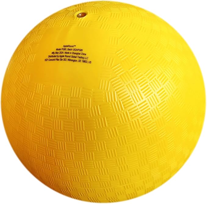 AppleRound 8.5 Inch Playground Ball with Air Pump, Pack of 1 Ball with 1 Pump, Official Size for Dodge Ball, Handball, Camps and Schools (Yellow)